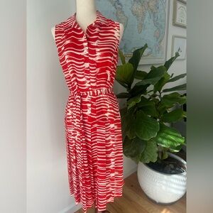 CAbi Red and White Buttoned Sundress with Drop Waist